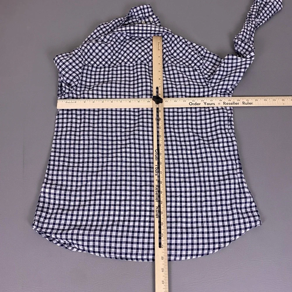 Merona Popover Shirt Women's Size Large L Navy Blue White Gingham Check‎ Cotton